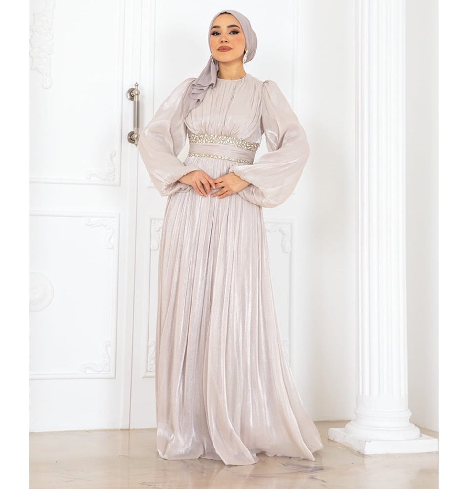 Muslim Women's Luxe Formal Evening Dress with Waist Embellishments - G