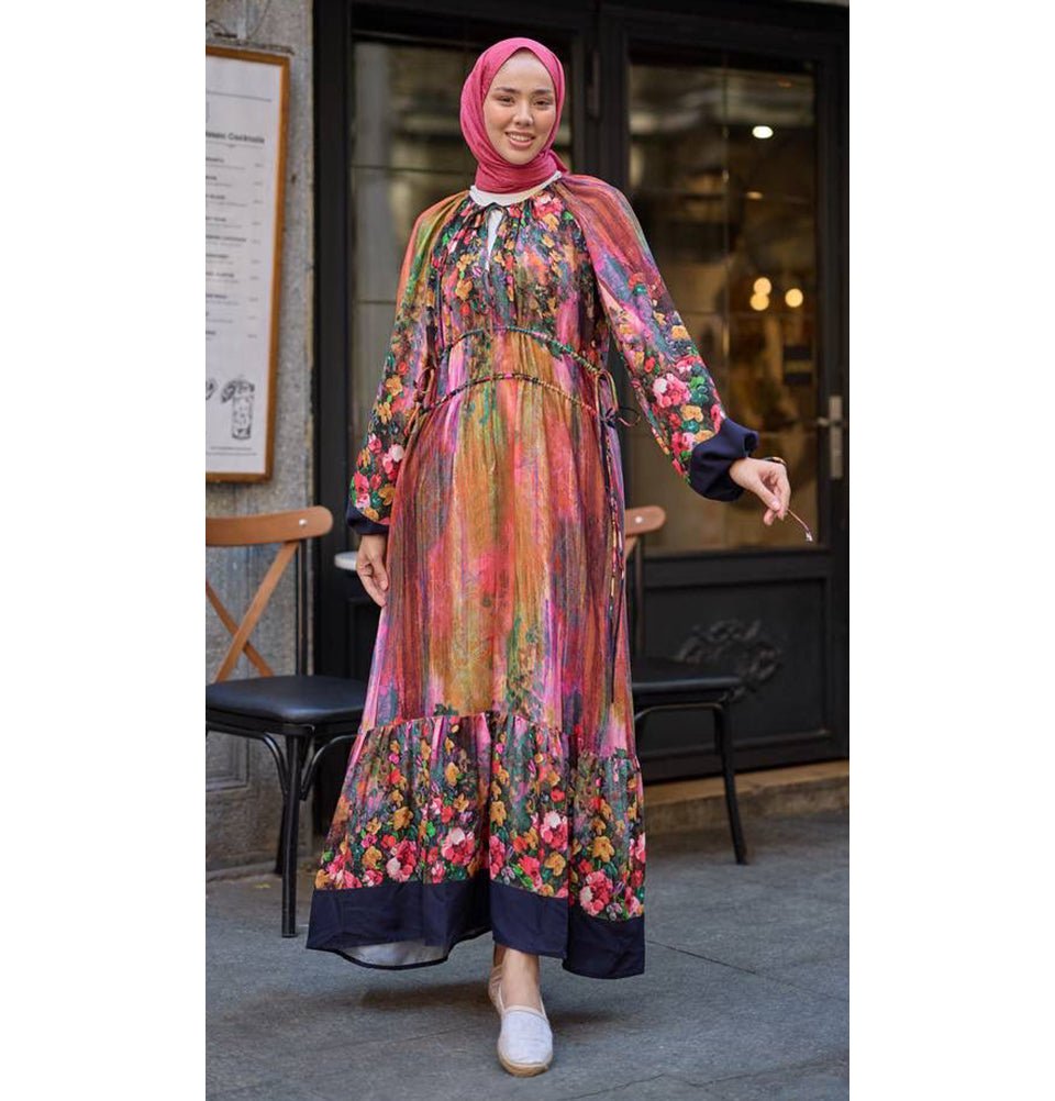 Modest Muslim Women's Bohemian Bloom Maxi Dress - 24561 Dark Blue Modest Muslim Women's Bohemian Bloom Maxi Dress - 24561 Dark Blue