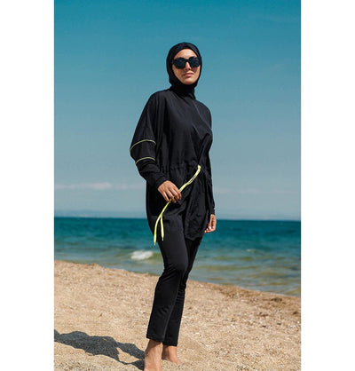 Marina Mayo Swimsuit Two Piece Full Coverage Modest Swimsuit - M2272 Simple Black / Yellow