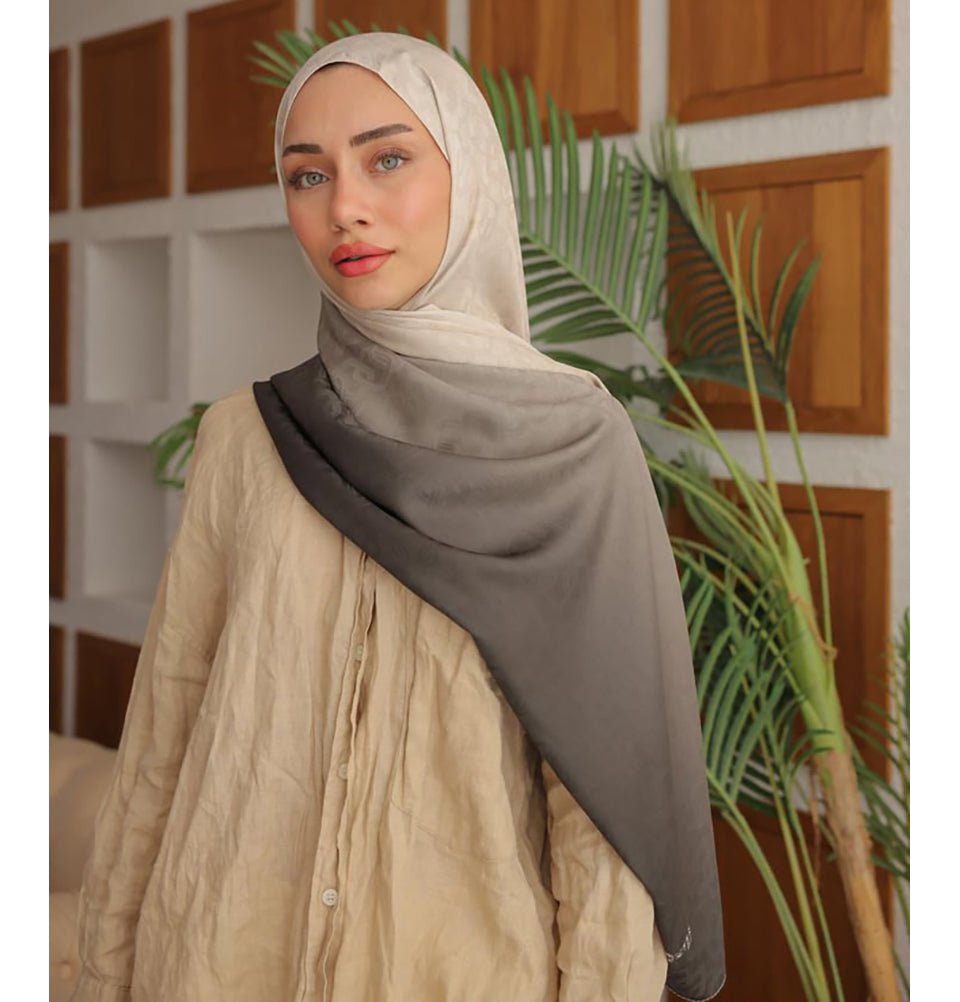 Gradient Satin Blend Patterned Shawl Hijab Beige