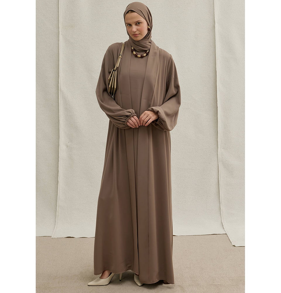 brown abaya dress Everyday Elegance Open & Set *FEATURES Length:58 Women's Sleeveless Shirt Dress shoulderless dress