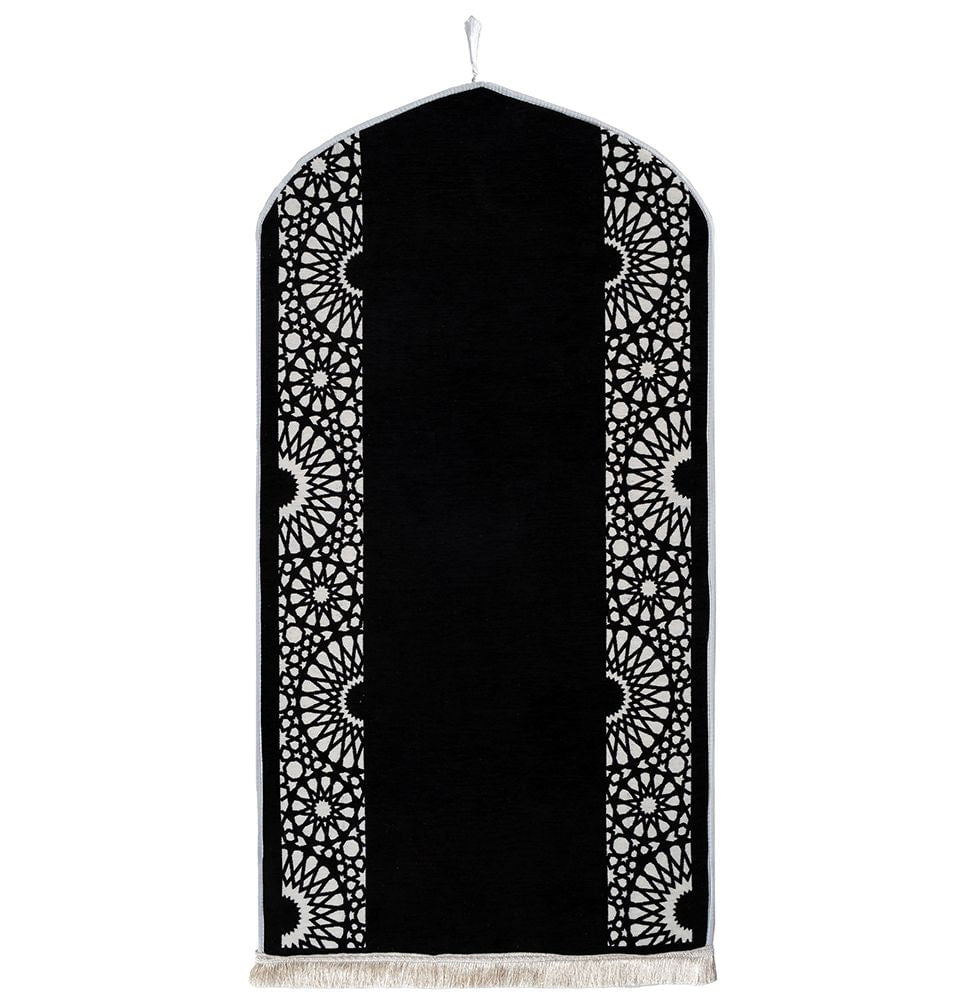 Chenille Foam Islamic Prayer Rug - Mustaqim Black