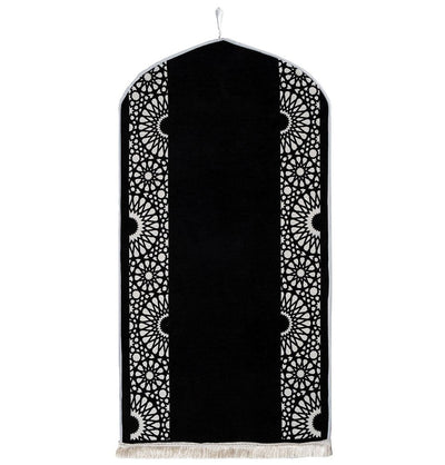 Modefa Black Chenille Foam Prayer Rug - Mustaqim Black