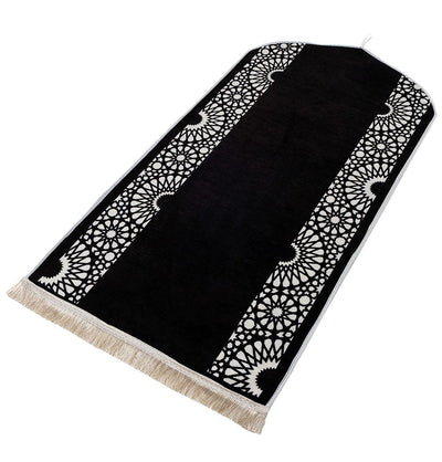 Modefa Black Chenille Foam Prayer Rug - Mustaqim Black