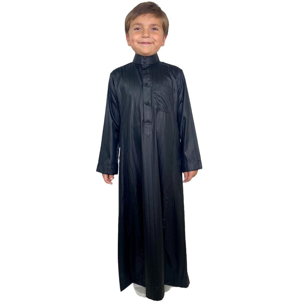 Boy's Full Length Long Sleeve Islamic Thobe - White & Blue