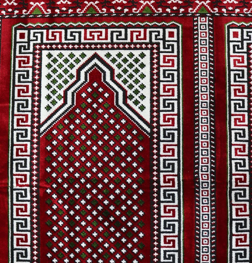 Modefa Dotted Arch Red Long Row 8 Person Masjid Islamic Prayer Rug - Geometric Dotted Arch Red