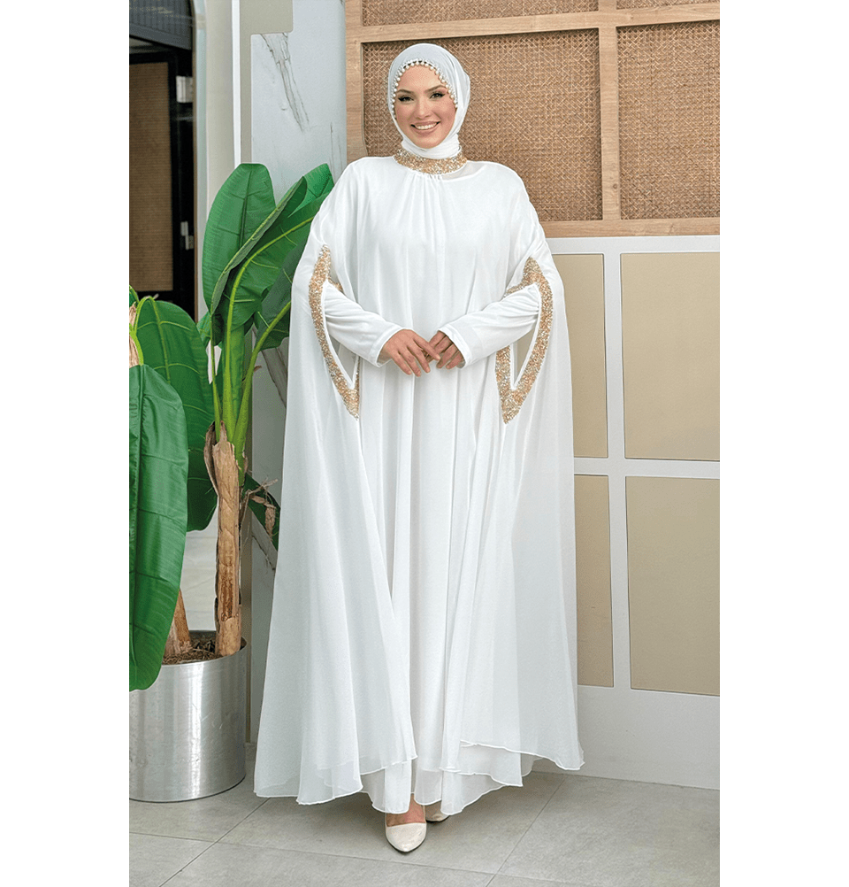 Modern Muslim Woman's One Piece Butterfly Abaya - 3875 - White