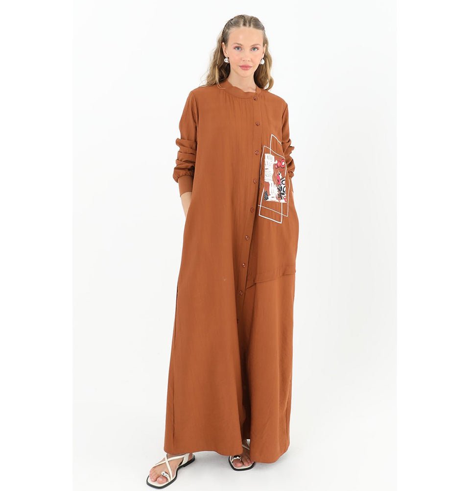 Modern Muslim Women's Sporty Bomber Dress - 12533 Brown Modern Muslim Women's Sporty Bomber Dress - 12533 Brown