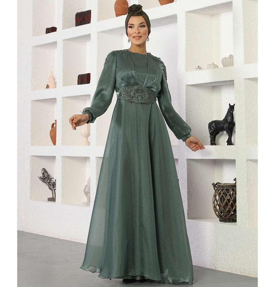 Modest Formal Embellished Dress G489 Mint - Main Image