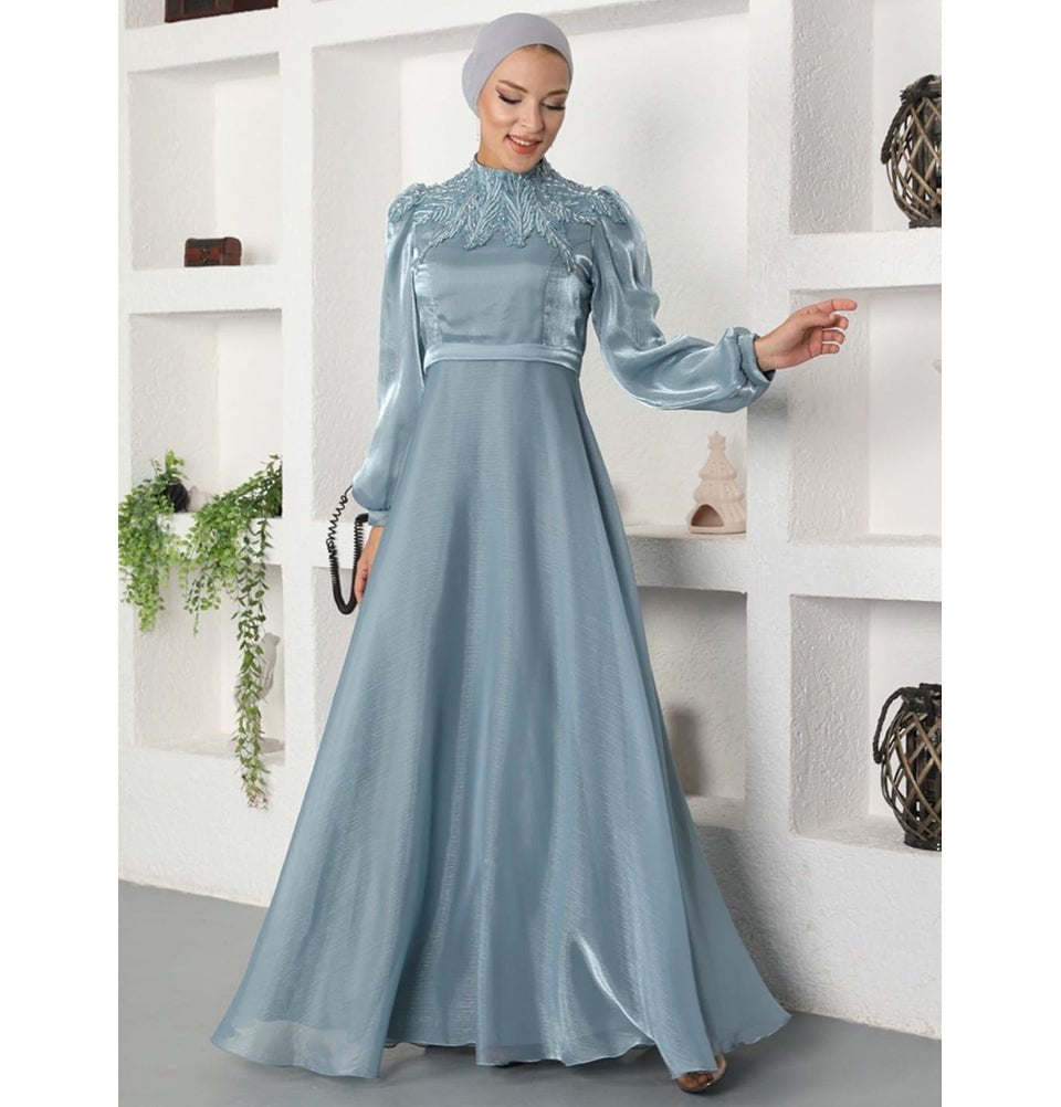 Modest Formal Leaf Dress G539 Mint Modest Formal Leaf Dress G539 Mint