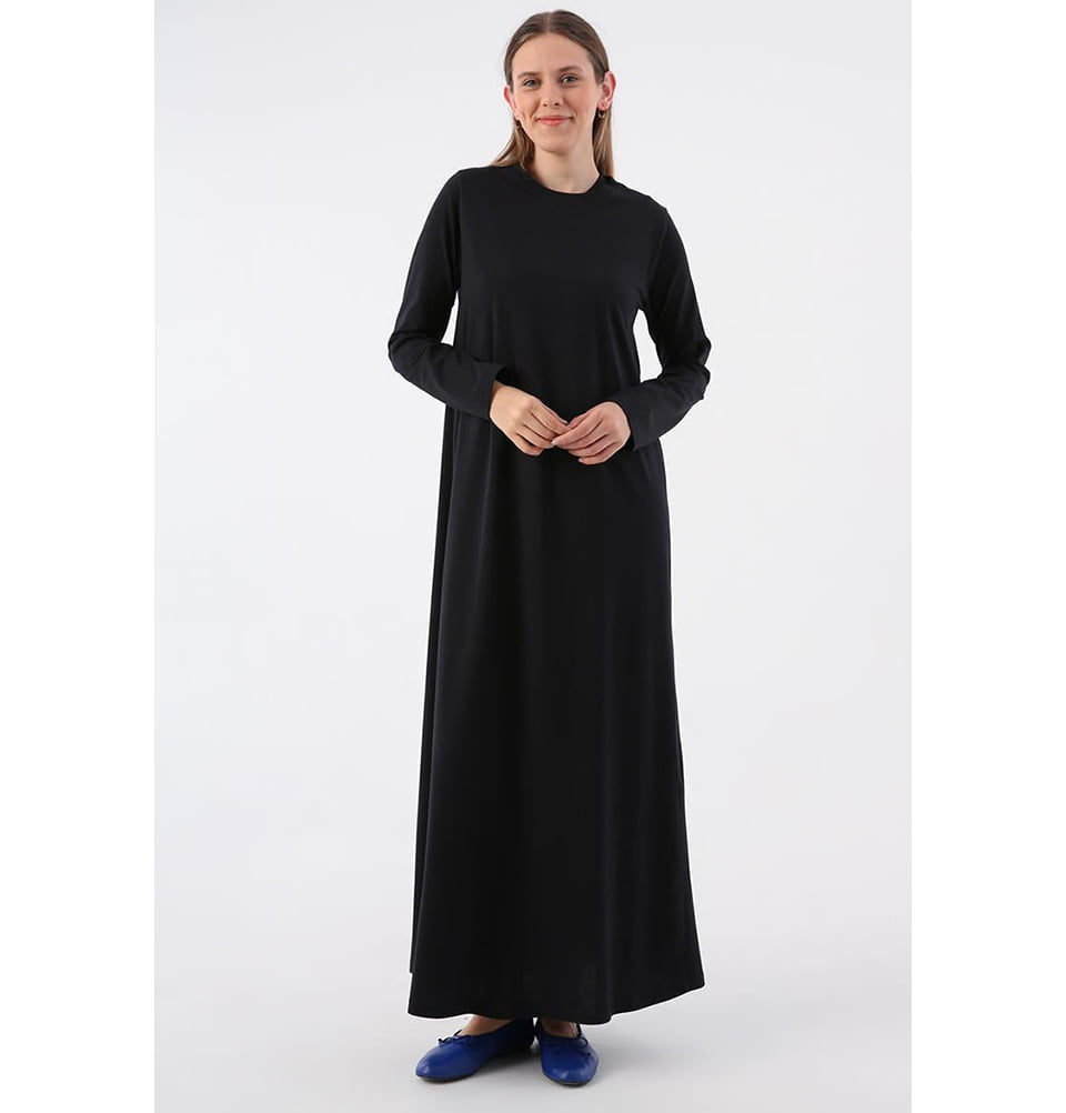 Modest Muslim Women's Basic Long Sleeve Cotton Dress