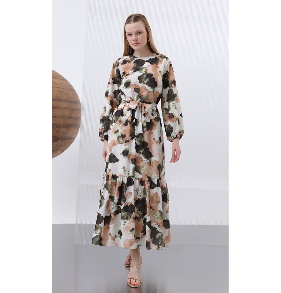 Modest Muslim Women's Floral Elegance Maxi Dress - M12602 Green Modest Muslim Women's Floral Elegance Maxi Dress - M12602 Green