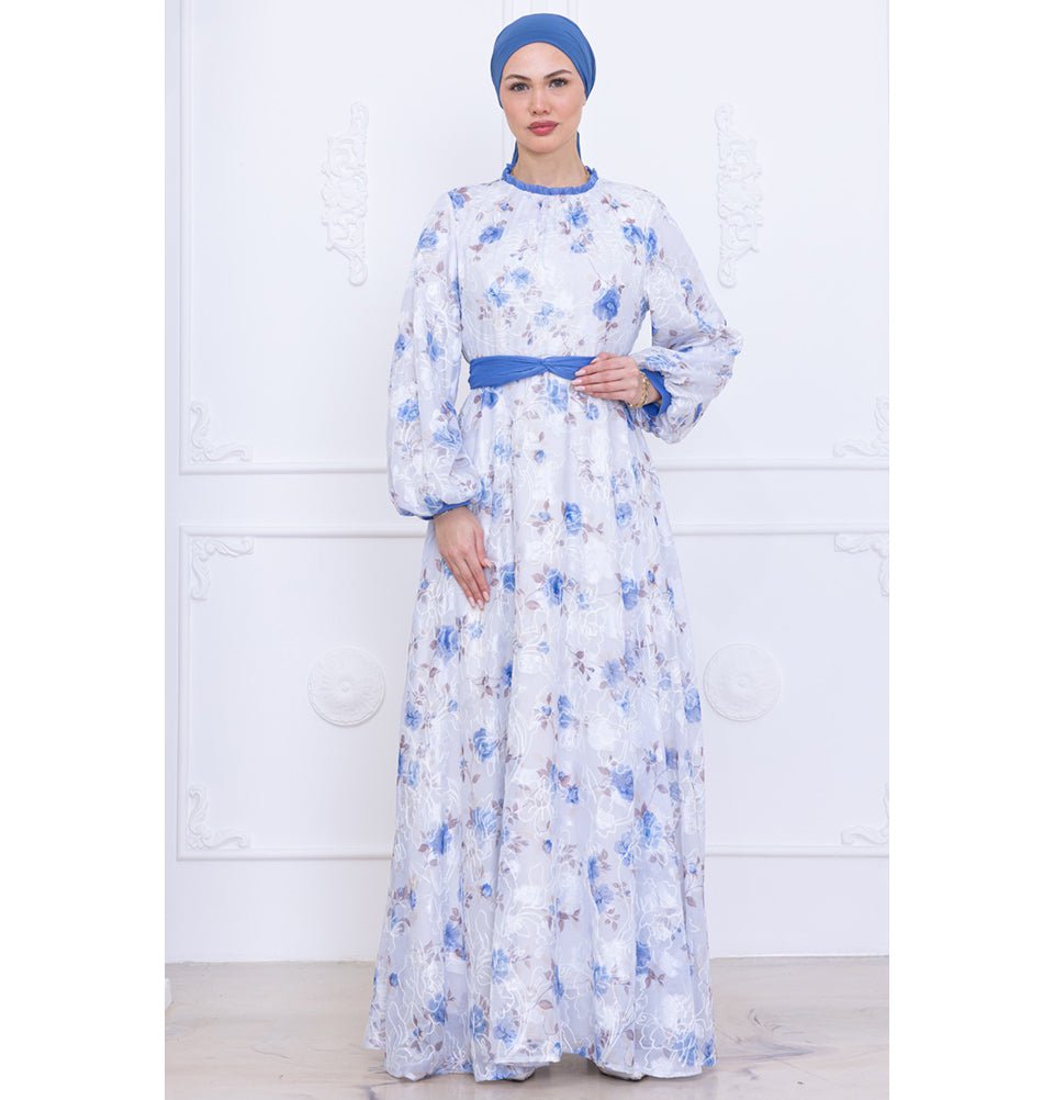 Modest Muslim Women's Soft Vintage Floral Maxi Dress