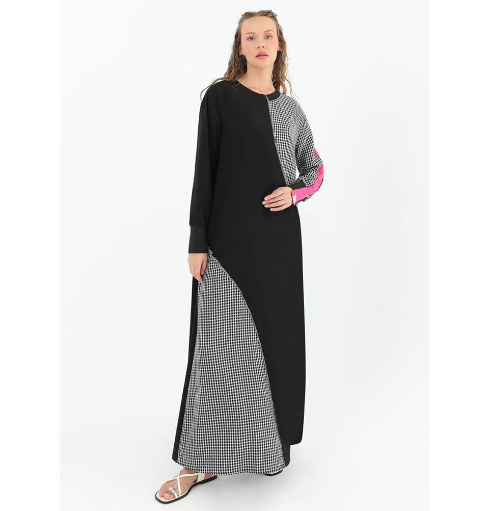 Modest Women's Abstract Dress 12542 - Black Modest Women's Abstract Dress 12542 - Black