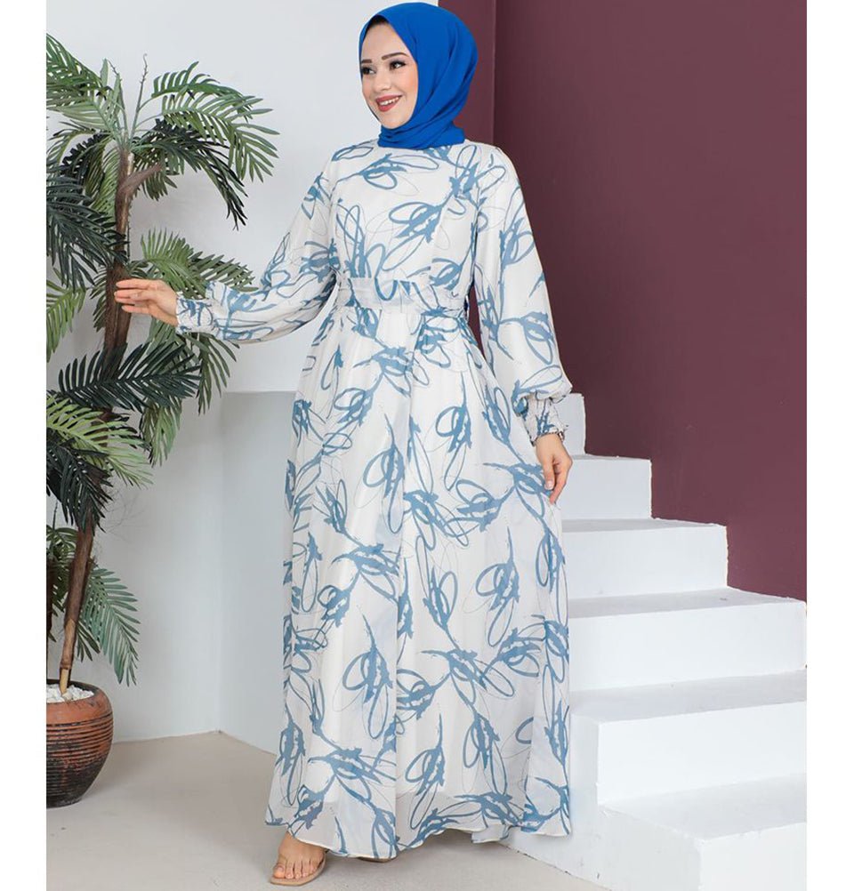 Modefa Dress Modest Women's Dress Abstract 7999-59 - Blue