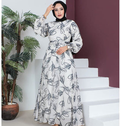 Modefa Dress Modest Women's Dress Abstract 7999-59 - Charcoal Grey