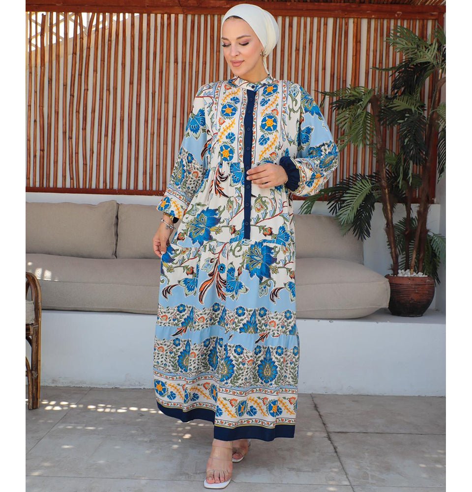 Modest Women's Dress Abstract 9439 - Navy Blue Modest Women's Dress Abstract 9439 - Navy Blue