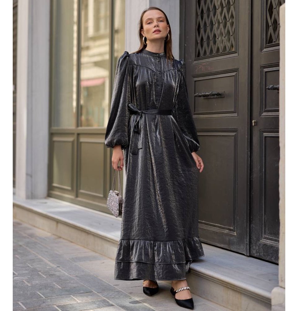 Modest Women's Satin Dress 24559 - Black Modest Women's Satin Dress 24559 - Black