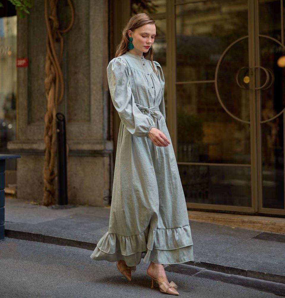 Green Satin Dress Modest Modest Women's Satin Dress 24559 Mint