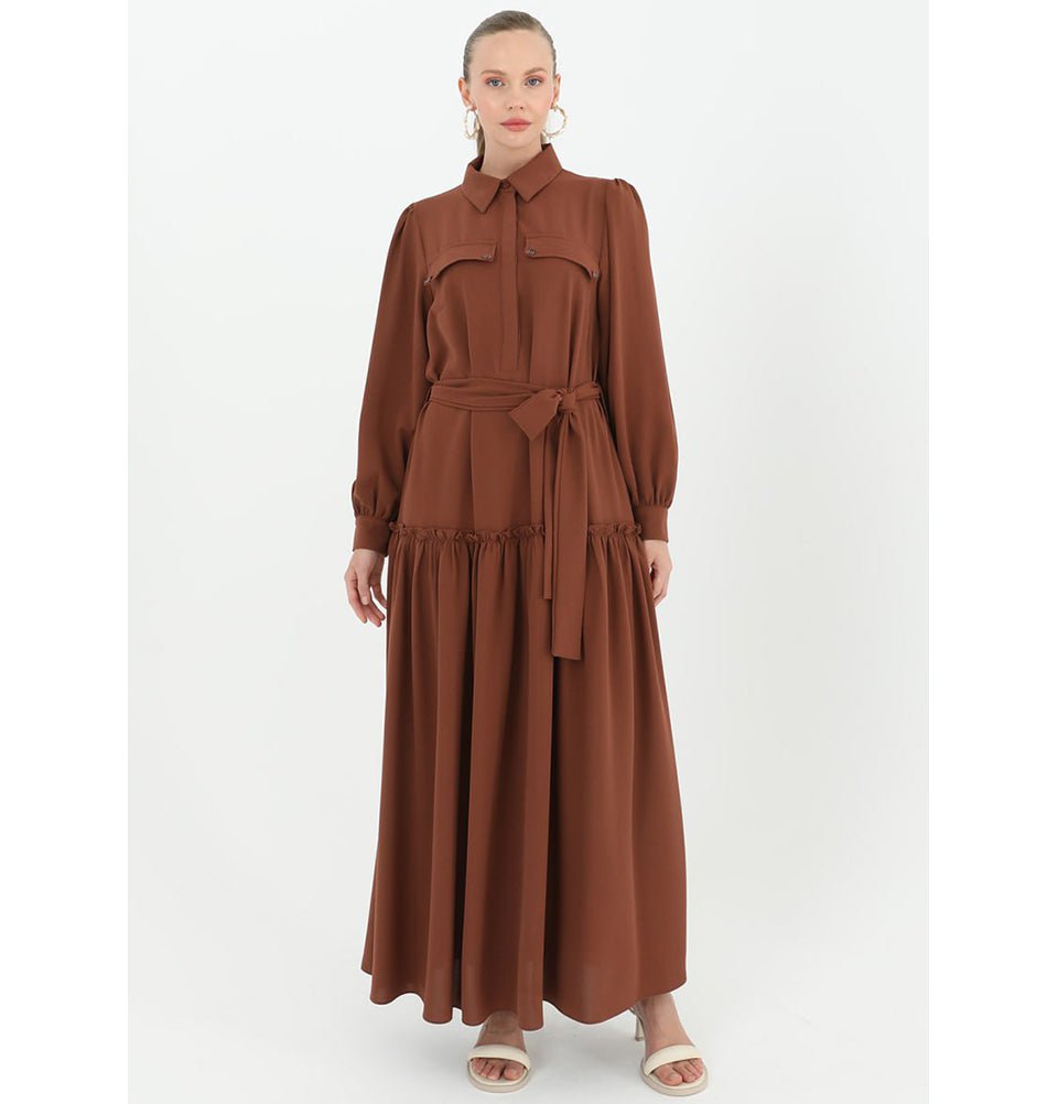 Modest Women's Shirt Dress 12502 - Brown Modest Women's Shirt Dress 12502 - Brown