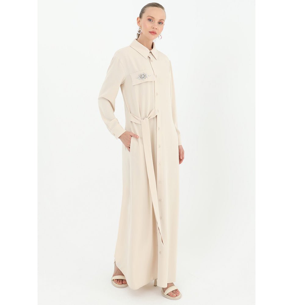 Modest Women's Shirt Dress 12504 - Beige Modest Women's Shirt Dress 12504 - Beige