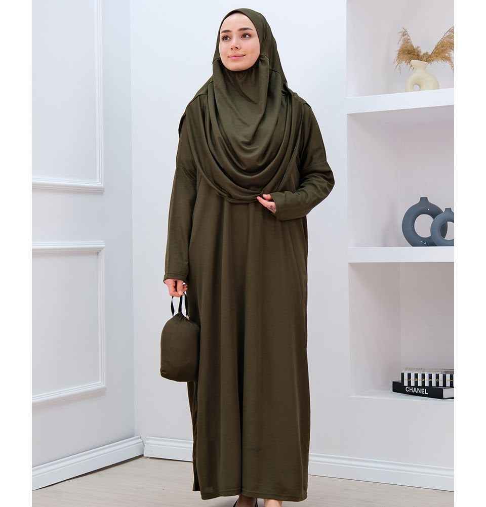 Modest Women's One Piece Prayer Dress N2304 - Olive Green Modest Women's One Piece Prayer Dress N2304 - Olive Green