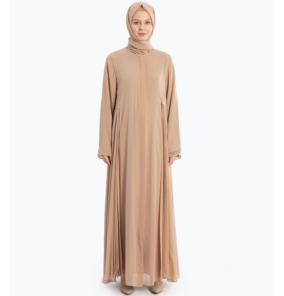 Modest Women's Simple Pleated Abaya 210 Beige