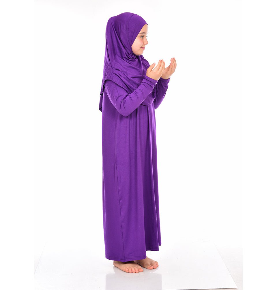 Modest Muslim Girl’s Practical One Piece Prayer Dress Rich Purple
