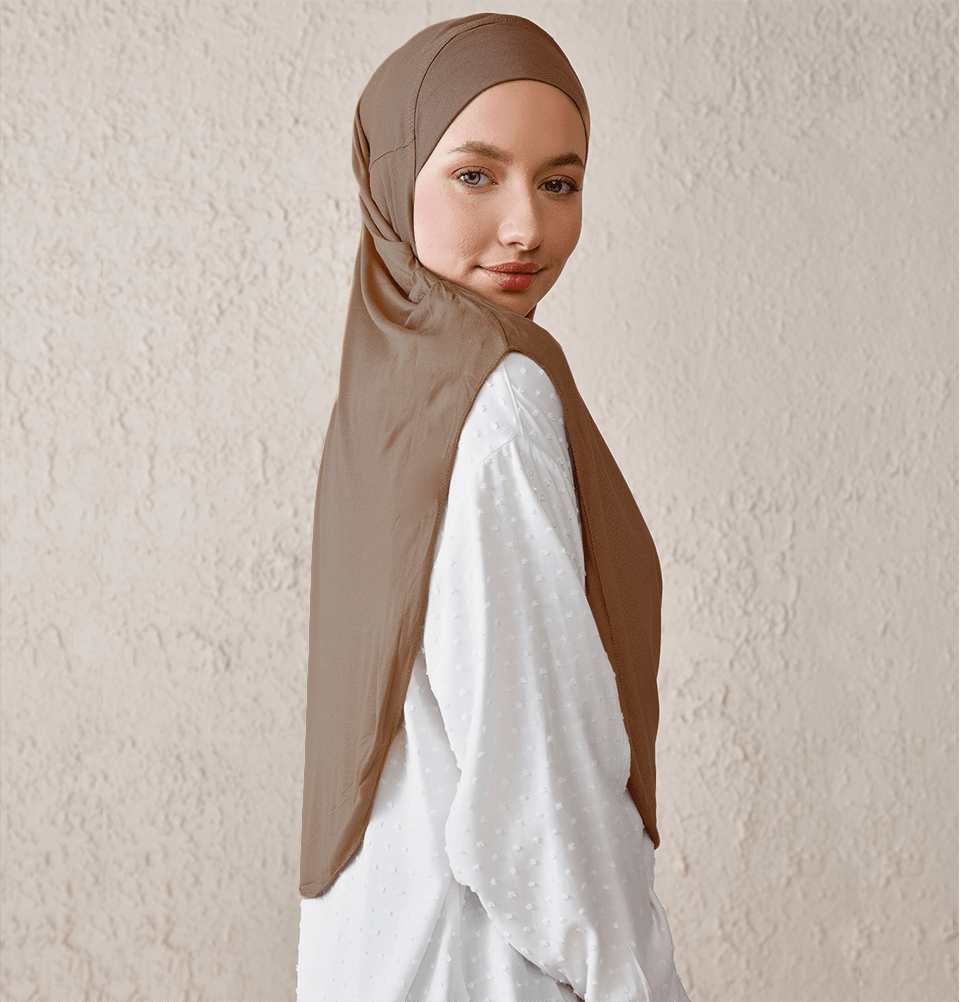 Modefa Instant Hijabs Brown Modefa One Piece Instant Long Jersey Hijab - Light Brown