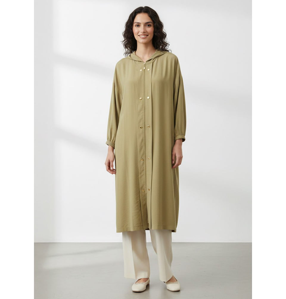 Women's Soft Lightweight Long Hooded Jacket - 15251 Almond Green