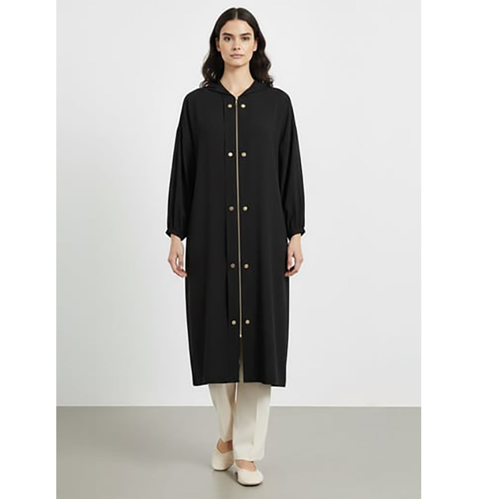 Women's Soft Lightweight Long Hooded Jacket - 15251 Black