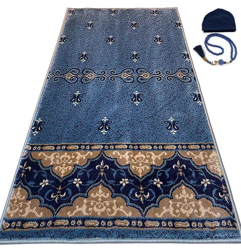 Modefa Modefa Turkish Islamic Luxury Kilim Prayer Rug - Floral Blue