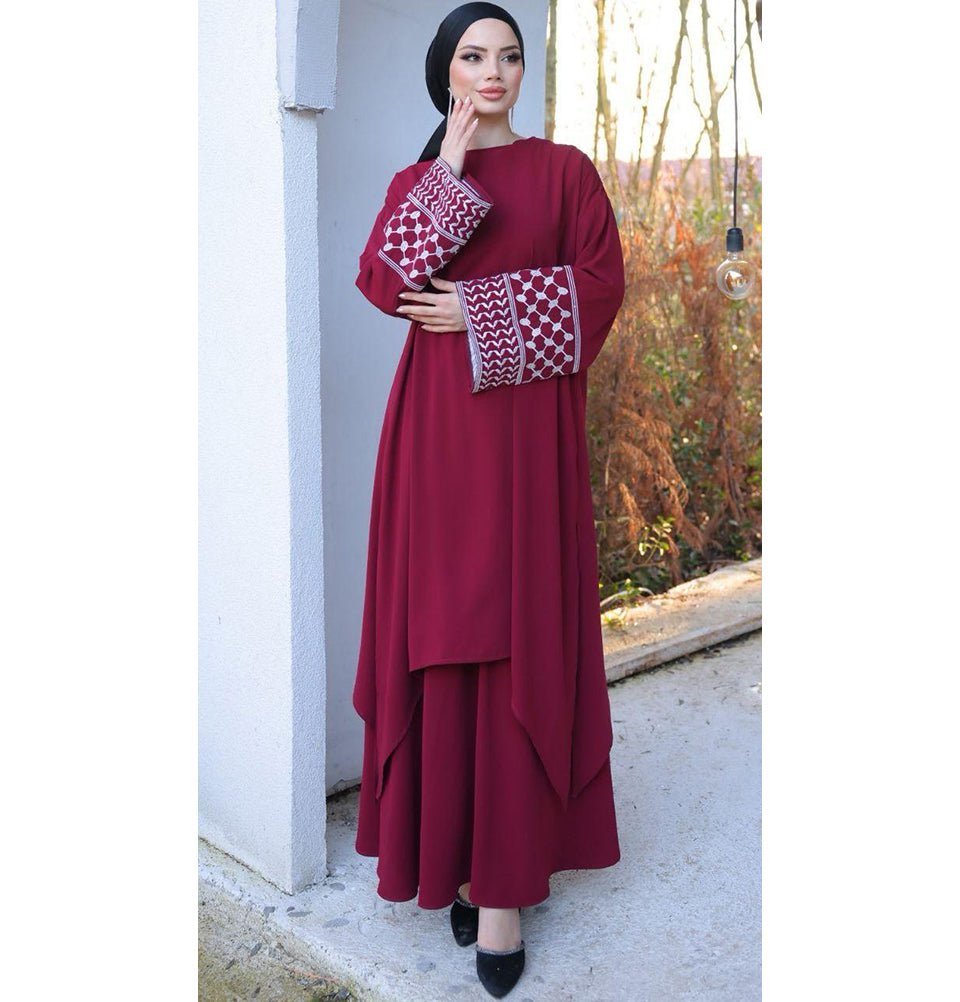 Modest Muslim Woman's Two Piece Keffiyah Inspired Skirt Set Maroon