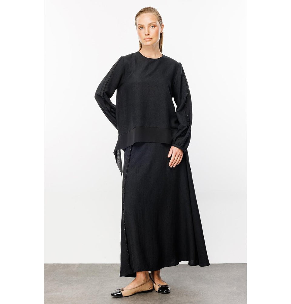 Modest Women's Fashion Swing Tunic with Skirt - 241802 - Black
