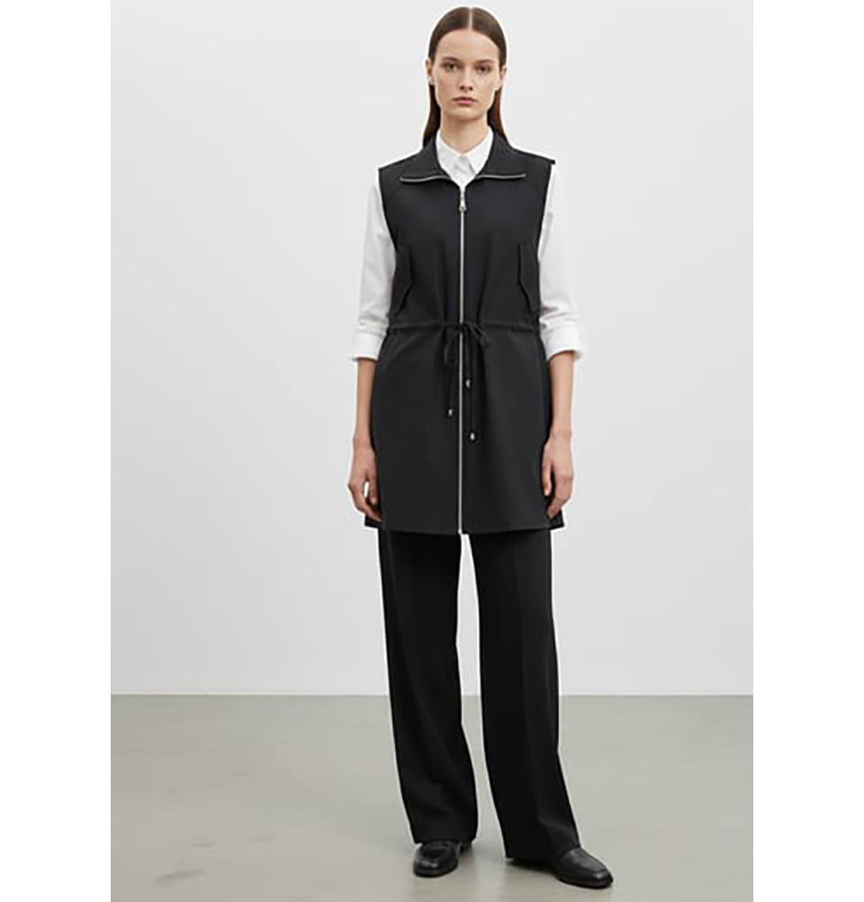 Women's Women's Zip-Up Vest and Trousers Set - 14432 Black