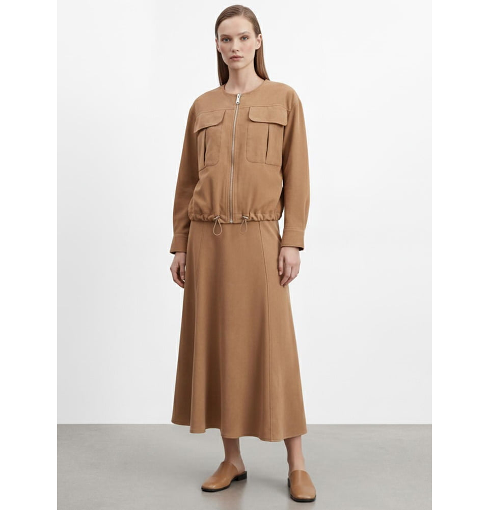 brown zip up dress Marilyn Brown Zip Front Midi Dress main image 1