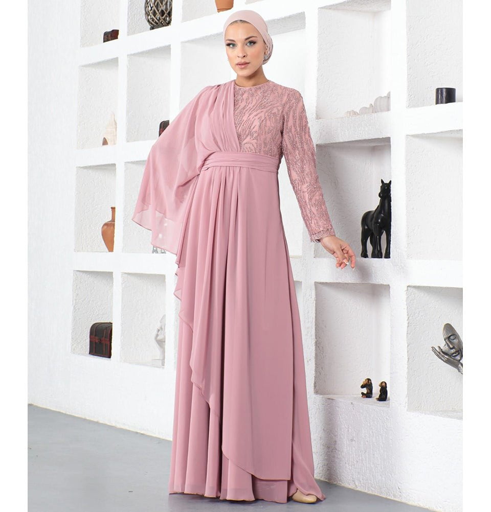Modest Formal Cape Dress G569 - Pink Modest Formal Cape Dress G569 - Pink
