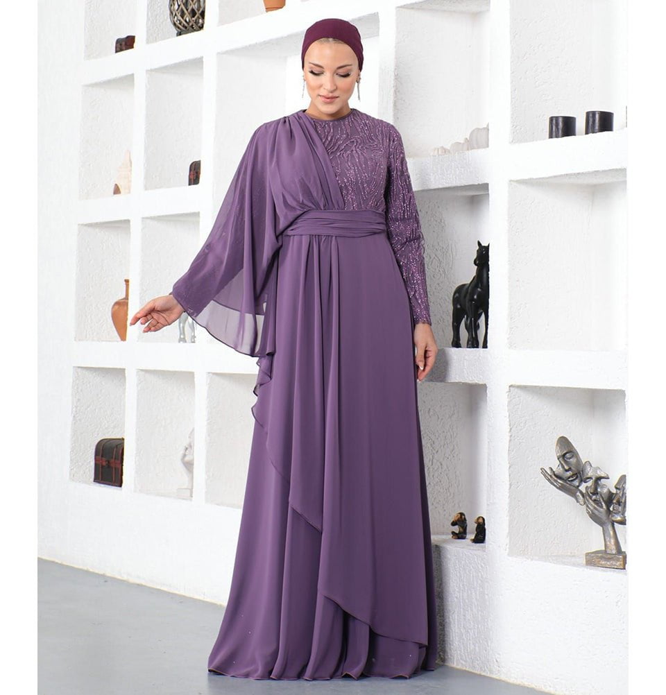 Modest Formal Cape Dress G569 - Purple Modest Formal Cape Dress G569 - Purple