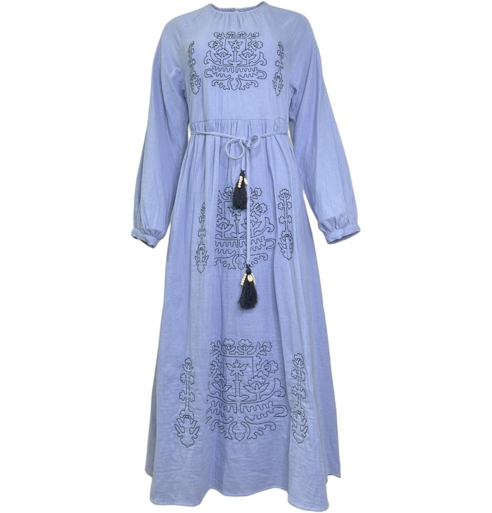 Modest Women's Cotton Dress 28302 - Blue Modest Women's Cotton Dress 28302 - Blue