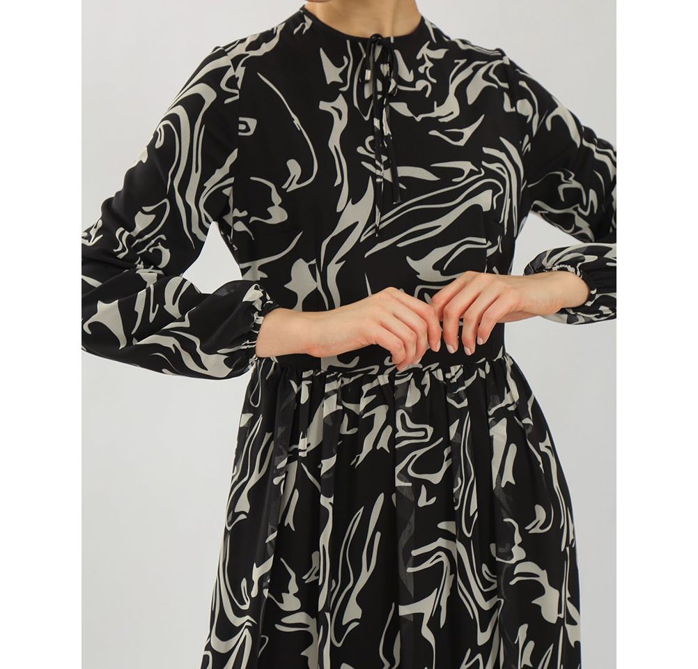 Modefa Modest Women's Dress Abstract 70108 - Black