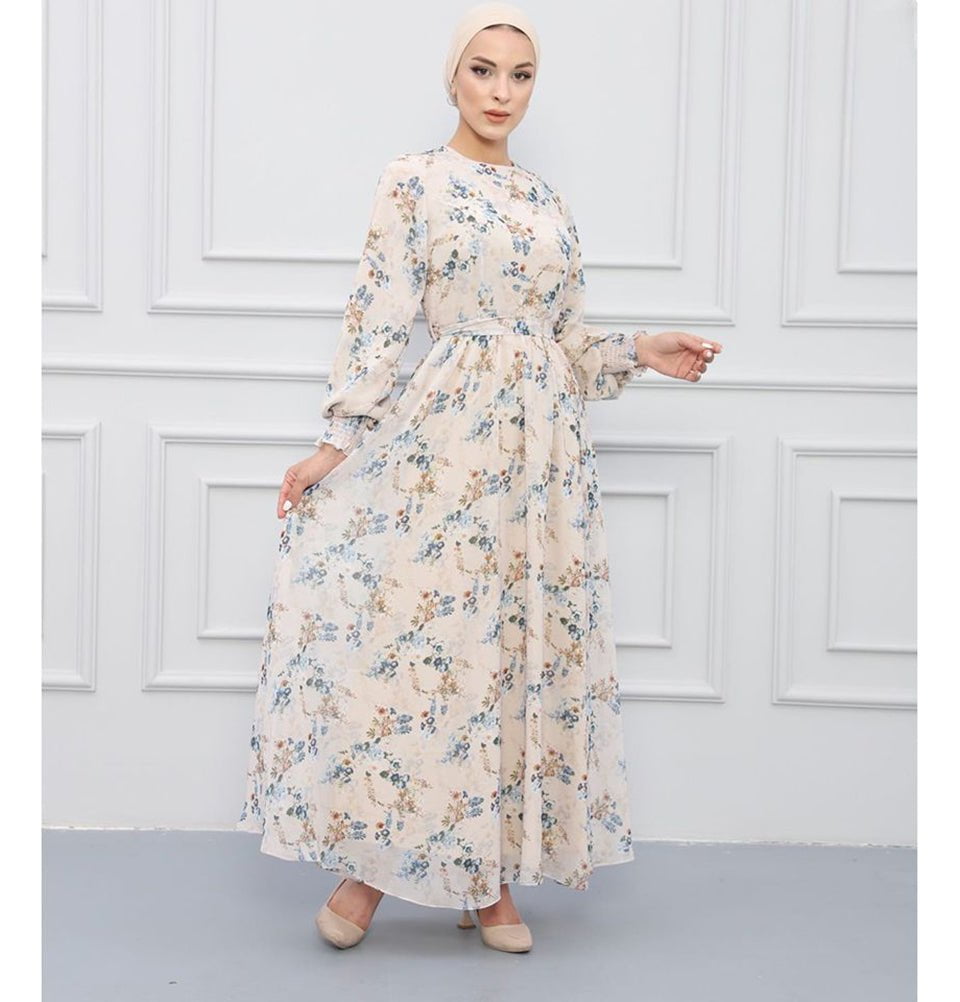 Modefa Modest Women's Dress Dainty Floral 7999-31 - Blue