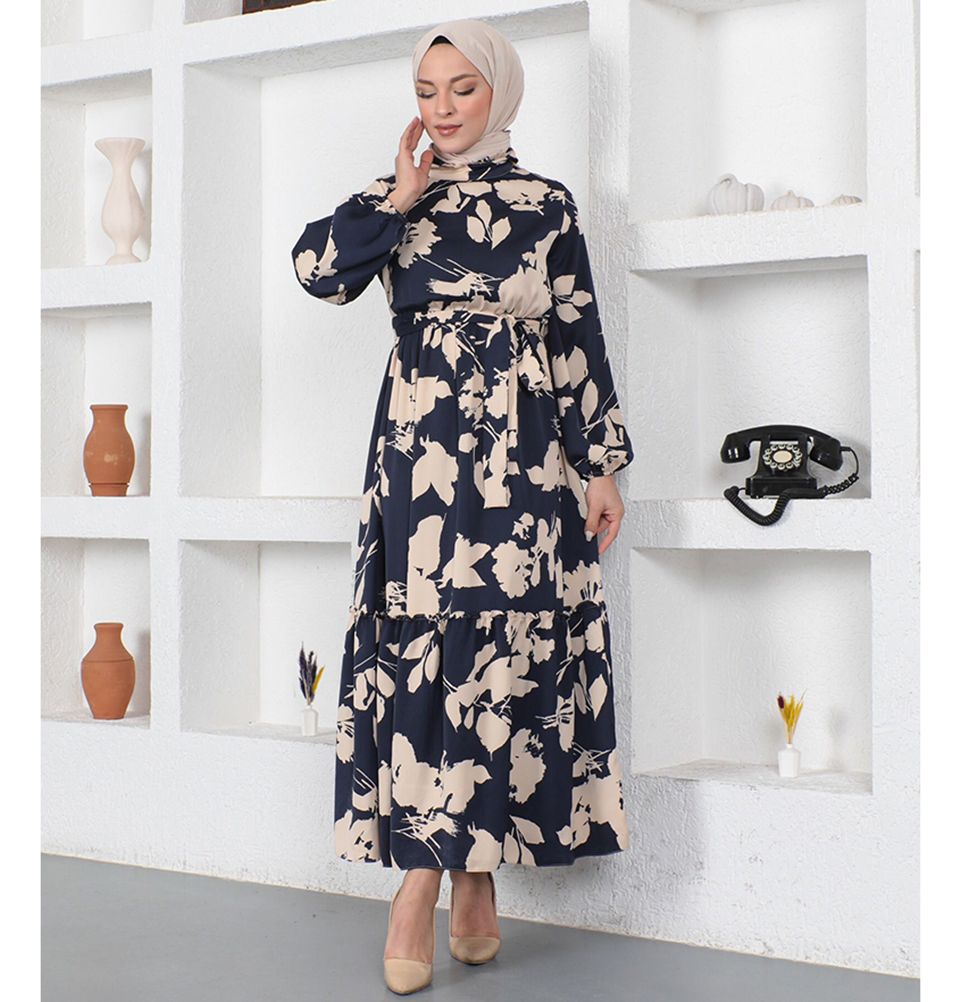Modefa Modest Women's Dress Floral 9328 - Navy