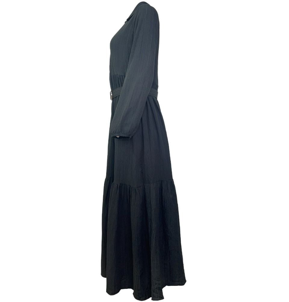 Modefa Modest Women's Dress - Striped Black