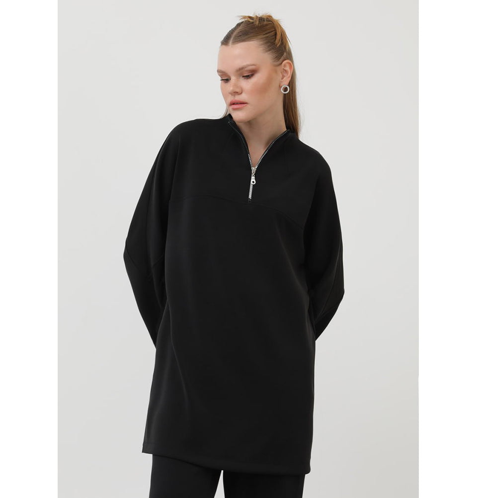 Modest Muslim Women's 1/4 Zip Pullover - 10611 Black