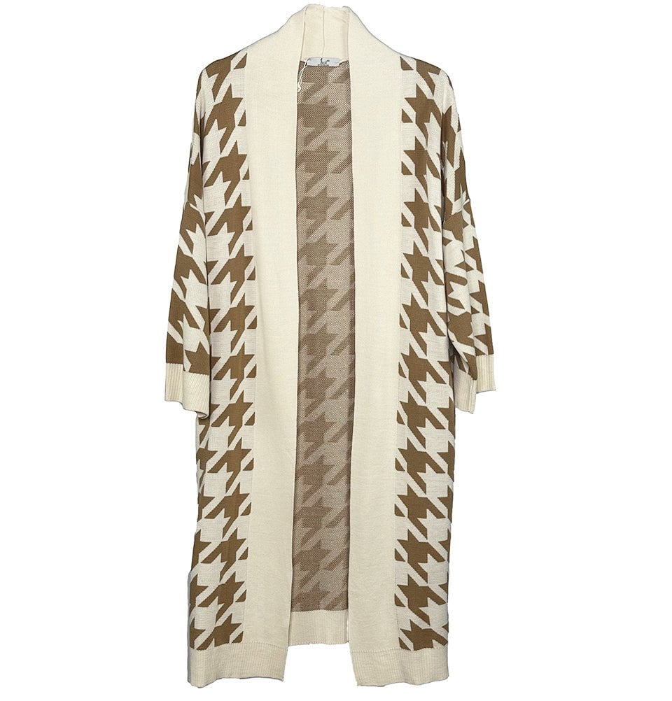 Modest Muslim Women’s Classic Chevron Long Knitted Cardigan Brown Beige