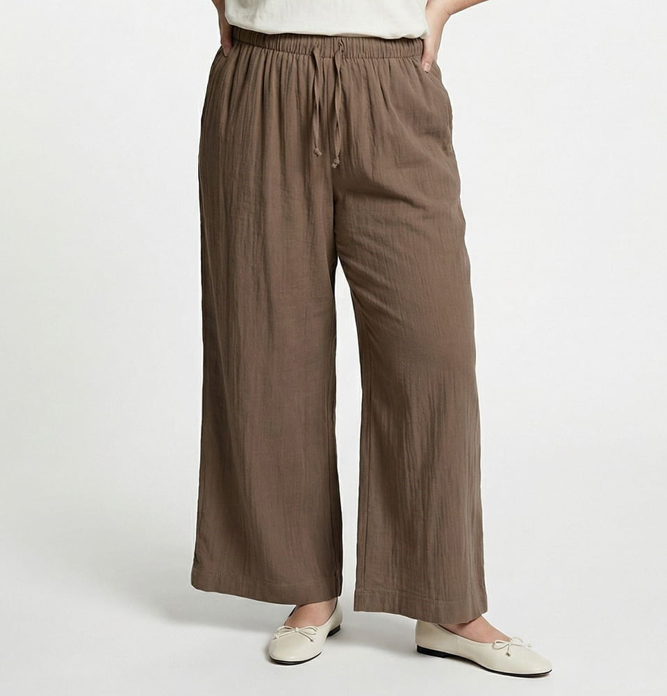 Women's Muslin Wide Leg Pants MS76032 - Mink