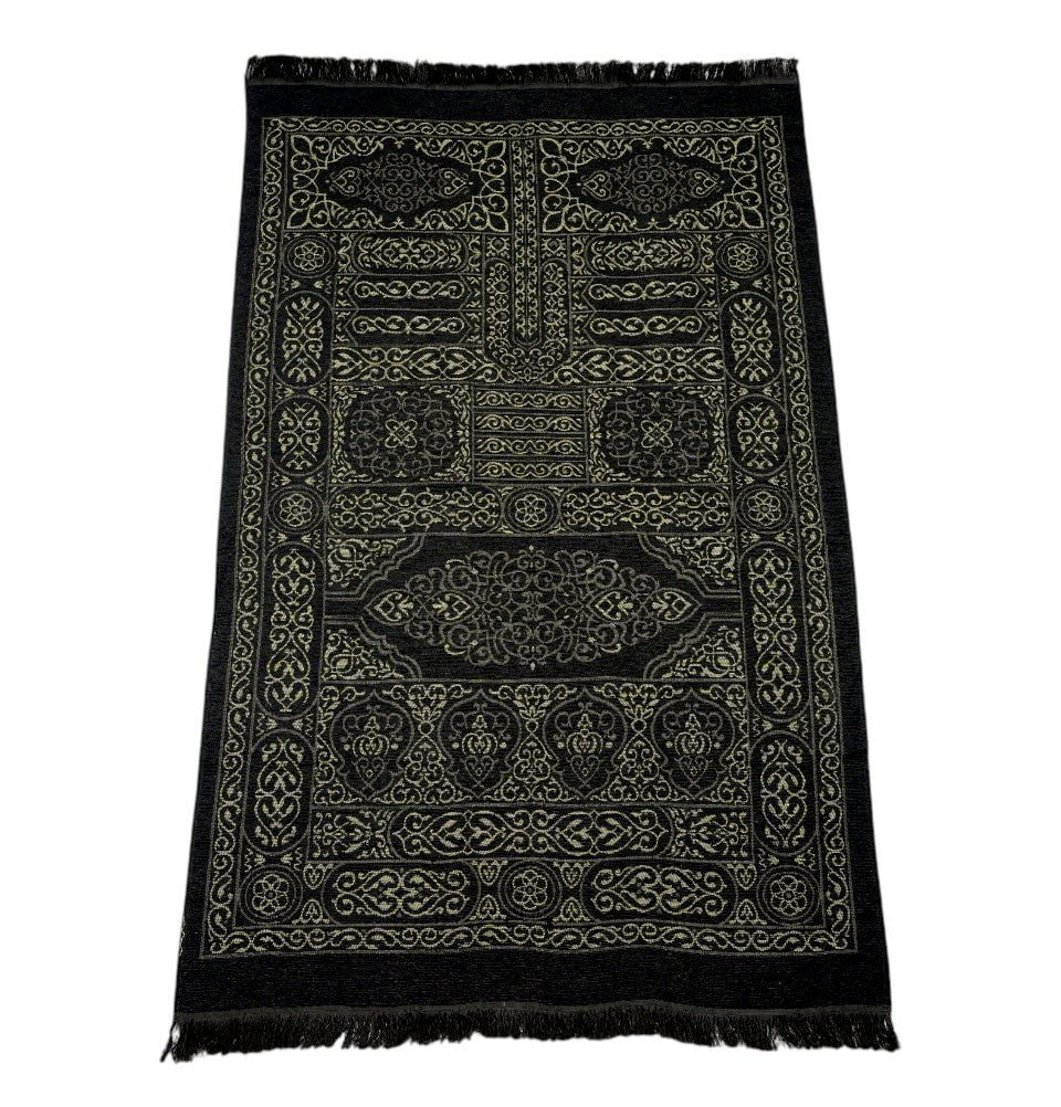 Mecca アンディナブル KICP 1599 Thin Woven Chenille Elegant Kaba Door Islamic Prayer Mat - Black