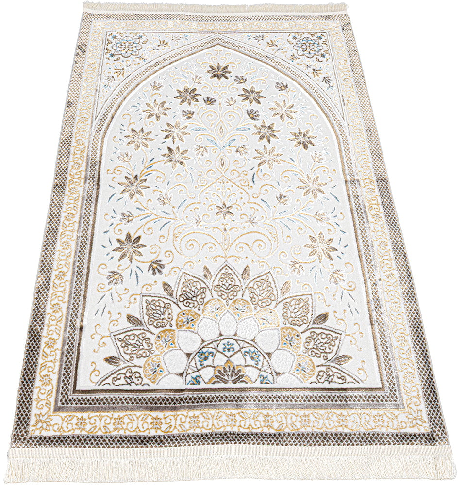 Lilyum Luxury Velvet Islamic Prayer Rug Miraj - Brown