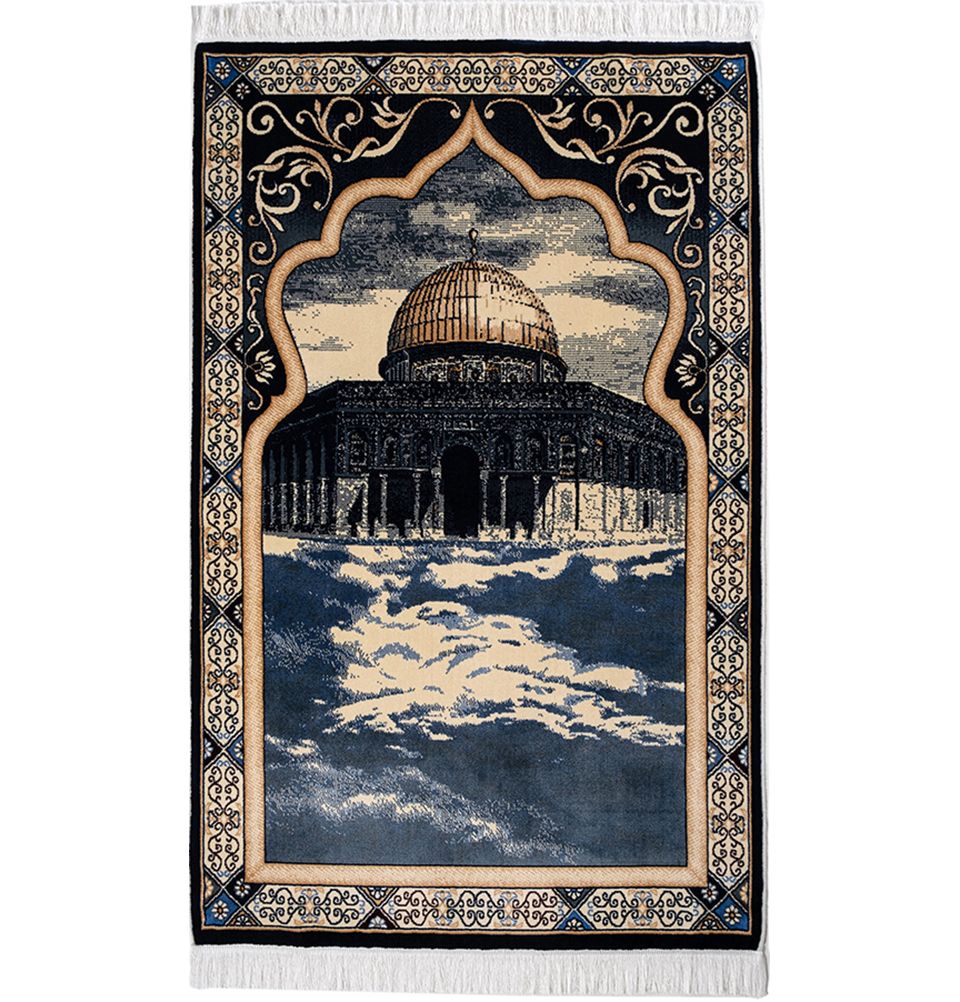 Erguvan Luxury Kilim Velvet Carpet Islamic Prayer Rug - Aqsa Dark Blue