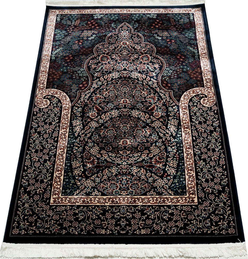 Modefa Prayer Rug Dark Blue Luxury Velvet Carpet Islamic Prayer Rug Lale - Dark Blue